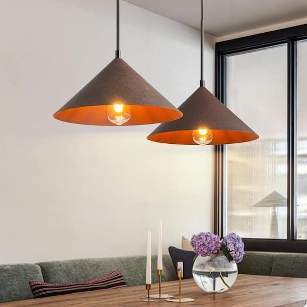 34.4 in. 2-Light Industrial Rust Cone Kitchen Island Pendant Light