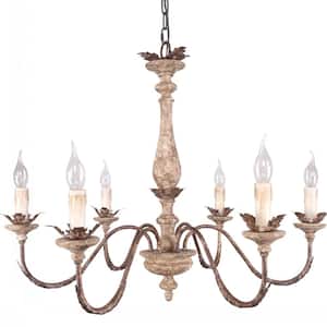 6-Light Distressed White Traditional Bronze Chandelier with Adjustable Chain