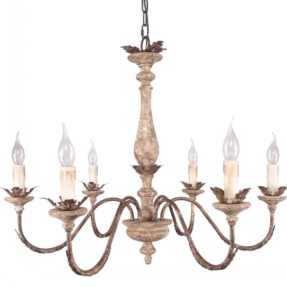 Distressed Weathered Wood 6-Light Farmhouse Candle Chandelier