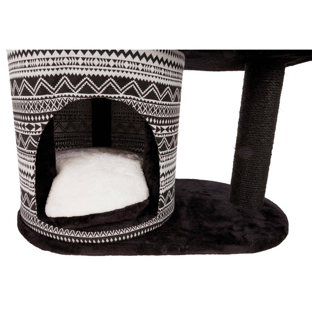 Giada Black Sisal and Plush 44" Cat Tree with Hammock and Condo