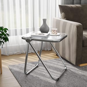 Lawrence Clear Rectangular 16.7 in. Folding Side Table in Chrome Finish with Plastic Tabletop and Aluminum Frame