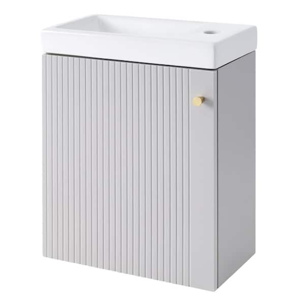 Unbranded Freestanding 16 in. W. x 8.7 in. D x 20.5 in. H Freestanding Bath Vanity in Grey with White Ceramic Top