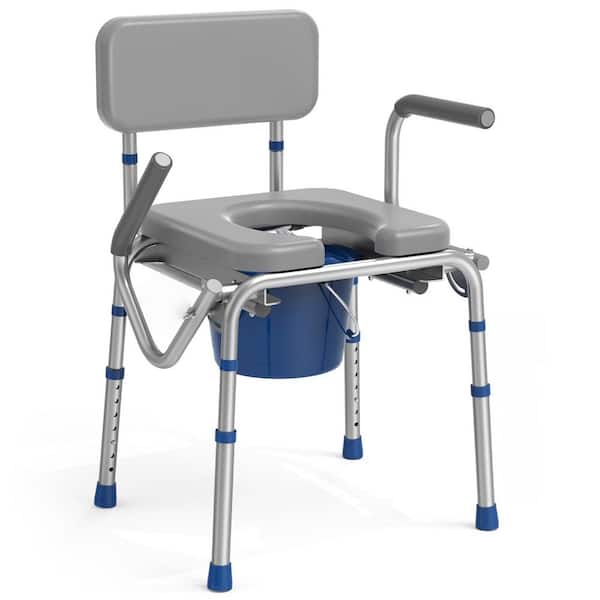 22.05 in. x 37 in. Drop Arm Bedside Commode Toilet Seat with Padded Seat and Backrest, 500 lb. Capacity, 5.81 qt. Bucket