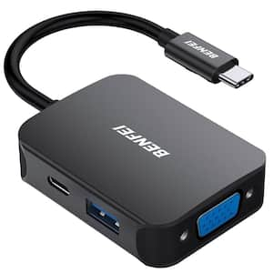 4in1 USB Hub with Type-C to HDMI VGA Adapter, USB C to USB Adapter, USB Type-C Power Delivery in Black