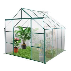 96 in. x 96 in. Aluminum Greenhouse Kit with Double Sliding Doors & Galvanized Base for All-Season Outdoor Gardening