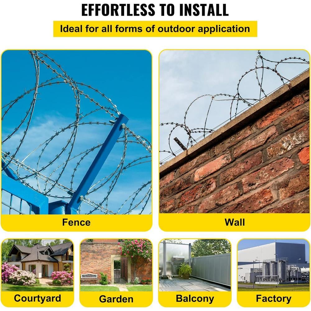 Galvanized Double Spiral Razor Wire Fence Set, 98 ft Coverage