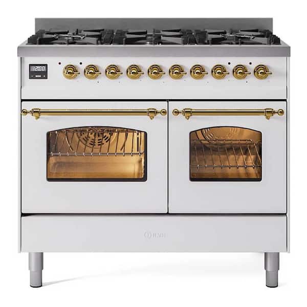 Nostalgie II 40 in. Freestanding Dual Fuel Range with 6 Burners, Double Ovens in White