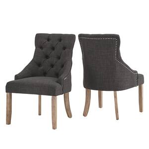 Dark Grey Linen Curved Back Tufted Dining Chair (Set of 2)