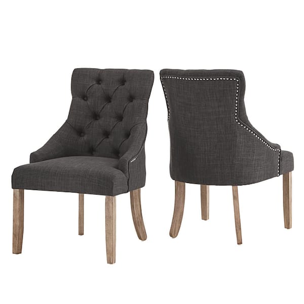 HomeSullivan Dark Grey Linen Curved Back Tufted Dining Chair (Set of 2)