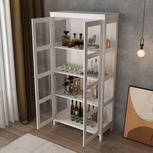 70.9 in. H White Wood 2-Glass Doors Accent Cabinet with 4-Tier Shelves Storage Cabinet Bookcase