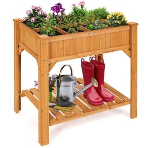 36 in. L x 24 in. W x 36 in. H Natural Fir Wood Rectangular Raised Bed Elevated Planter Box with Shelf and Liner