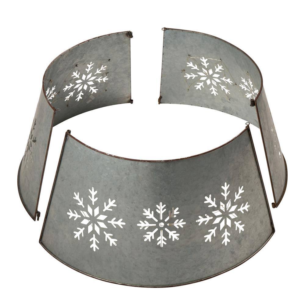 Rustic Silver Snowflake Iron Christmas Tree Collar with Lights