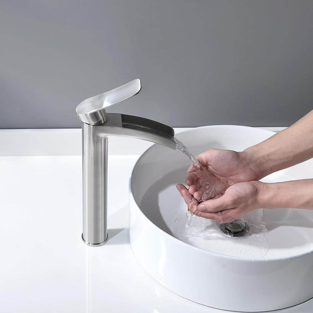 Brushed Nickel Tall Single Handle Waterfall Bathroom Faucet