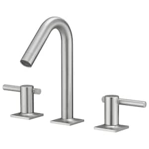 8 in. Widespread Double Handle Bathroom Faucet with Drain Kit Modern Brass 3-Holes Sink Basin Faucets in Brushed Nickel