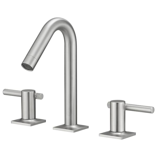 FLG 8 in. Widespread Double Handle Bathroom Faucet with Drain Kit Modern Brass 3-Holes Sink Basin Faucets in Brushed Nickel