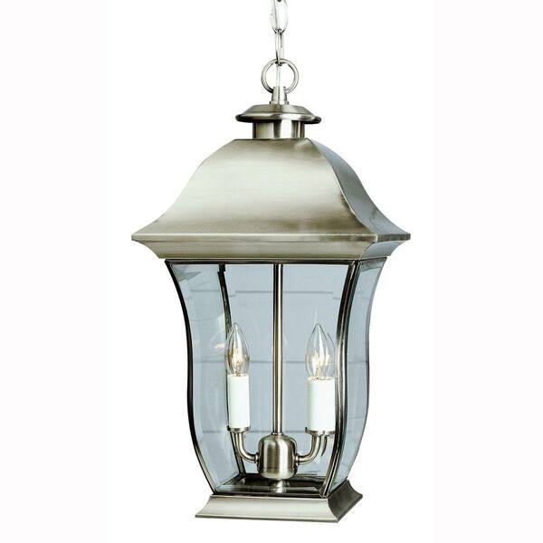 Bel Air Lighting Wall Flower 2-Light Outdoor Hanging Brushed Nickel Lantern with Clear Glass