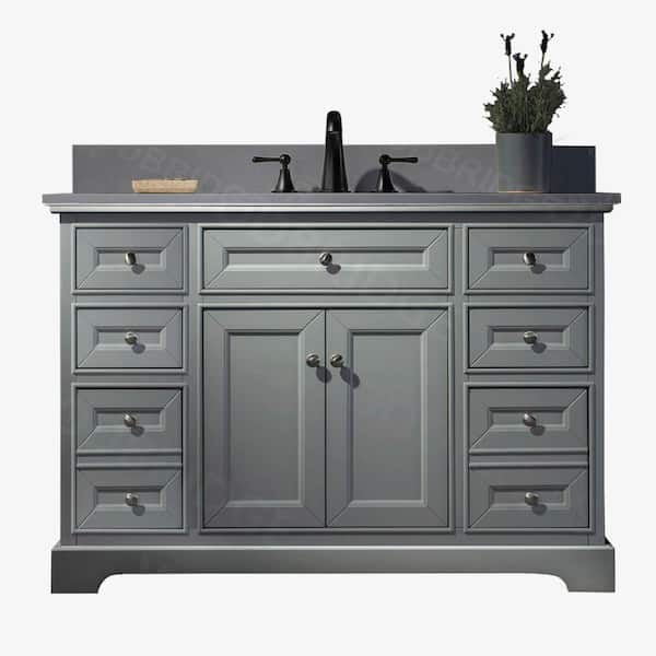 WOODBRIDGE 49 in. W x 22 in. D x 38 in. H Bath Vanity in Grey with Dark Grey Engineered Marble Vanity Top with White Basin