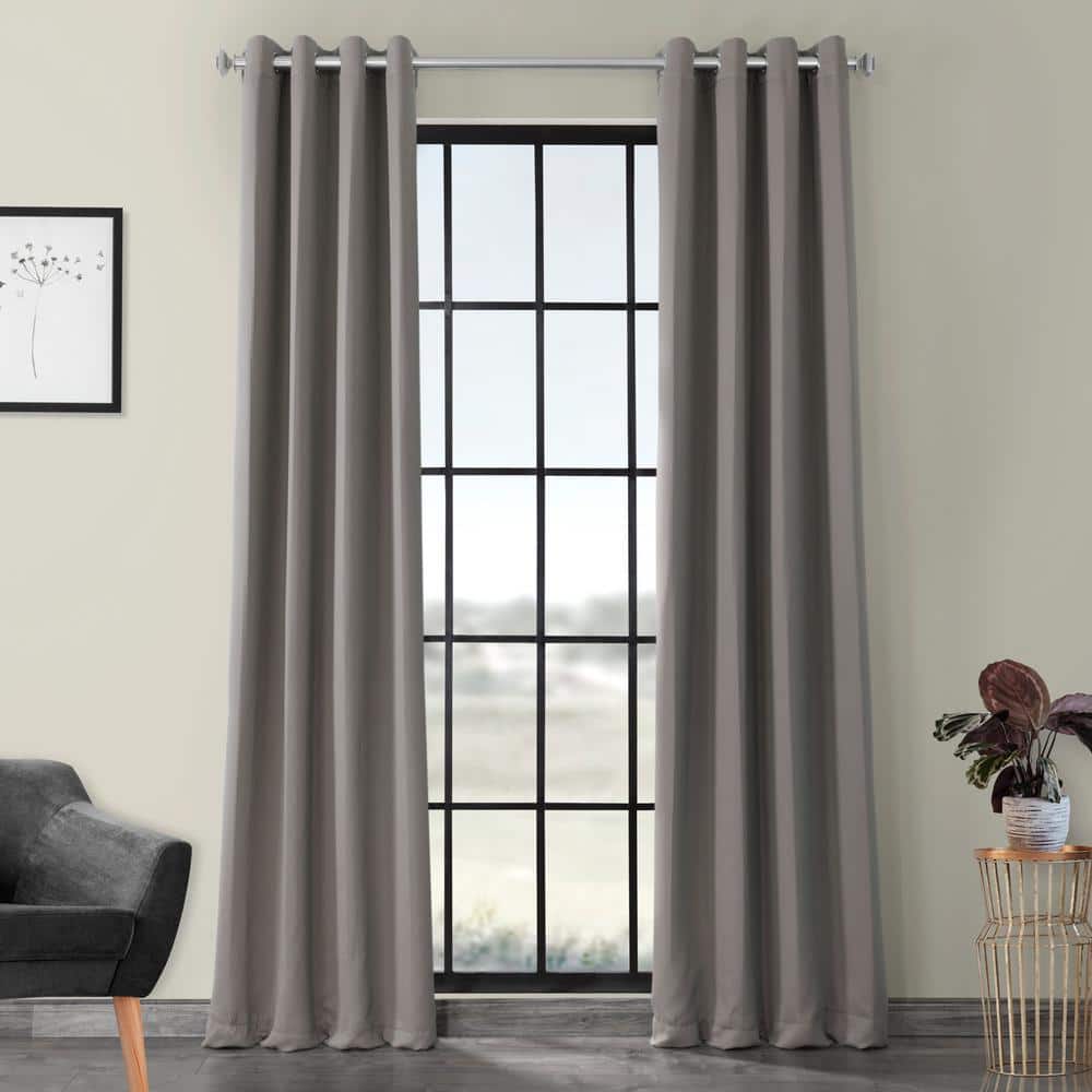 Neutral Grey Velvet Blackout Grommet Curtain Panel