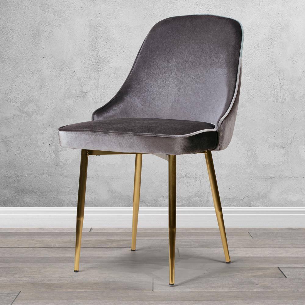 Set of 2 Sandy Brown Velvet Parsons Dining Chairs with Brushed Golden Steel Legs