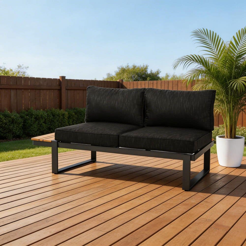 Dark Gray 2-Piece Aluminum and Acacia Wood Outdoor Loveseat with Black Cushions durable construction price history on PriceWatchPro