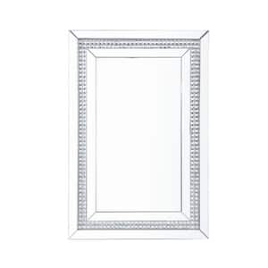 Lotus 47 in. x 2 in. Glam Rectangle Framed Mirrored and Faux Crystals Inlay Beveled Glass Decorative Mirror