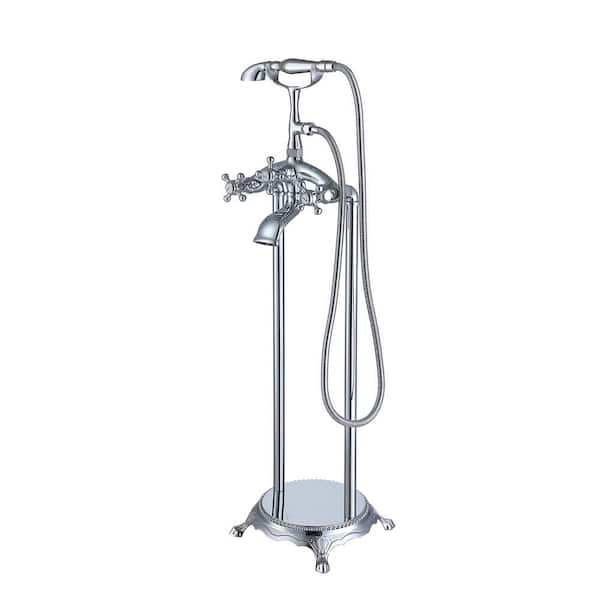 Maincraft 3-Handle Floor Mount Claw Foot Freestanding Tub Faucet with Hand Shower in Chrome