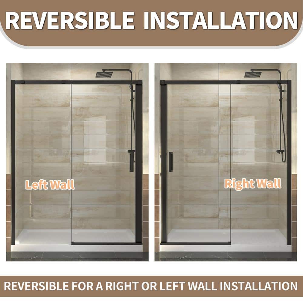 60 in. Matte Black Frameless Sliding Glass Shower Door