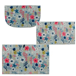 Whimsy Floral Multi 2 ft. 6 in. x 4 ft. 2 in. Kitchen Mat 3-Piece Rug Set
