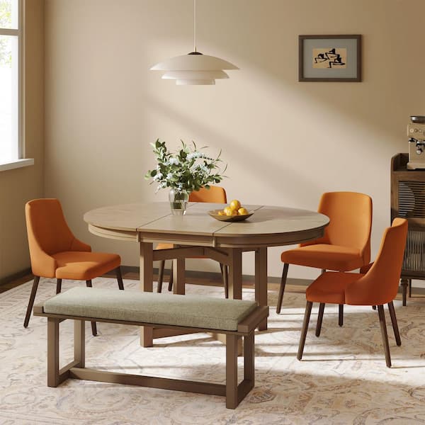 JAYDEN CREATION 6-Piece Clara Orange Versatile Solid Wood Frame Dining Set