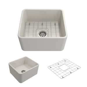 Classico Farmhouse Apron Front Fireclay 20 in. Single Bowl Kitchen Sink with Bottom Grid and Strainer in Biscuit