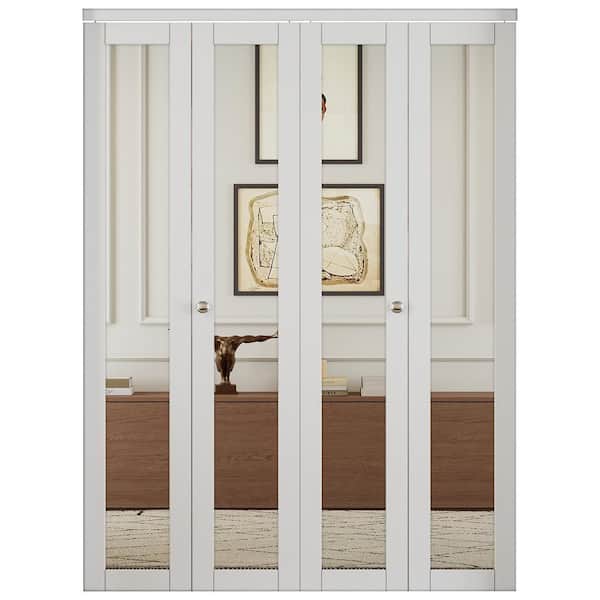 ARK DESIGN 60 in. x 80 in. 1-Lite Mirror and MDF White Solid Core Prefinishied Closet Bifold Door with Hardware Kit