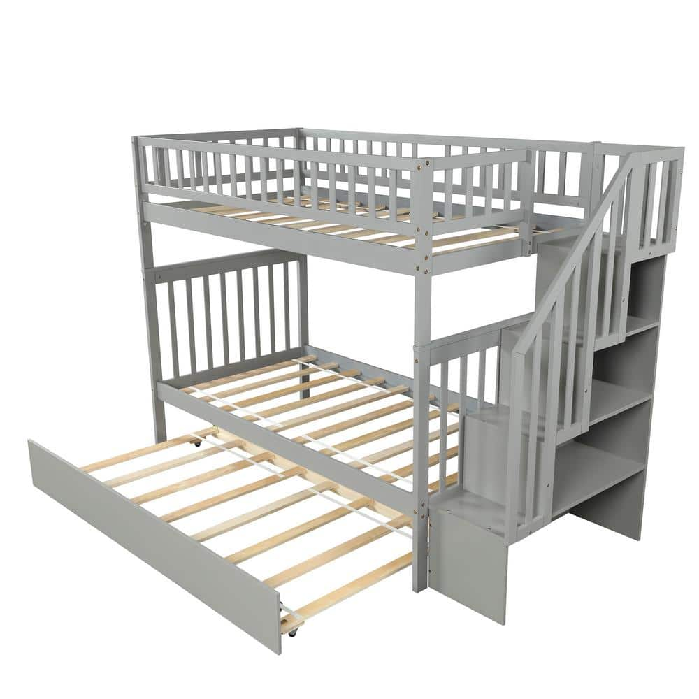 Angel Sar Gray Twin Bunk Bed with Trundle and Storage SM000304AAE - The ...