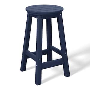 Laguna 24 in. Round HDPE Plastic Backless Counter Height Outdoor Dining Patio Bar Stool in Navy Blue