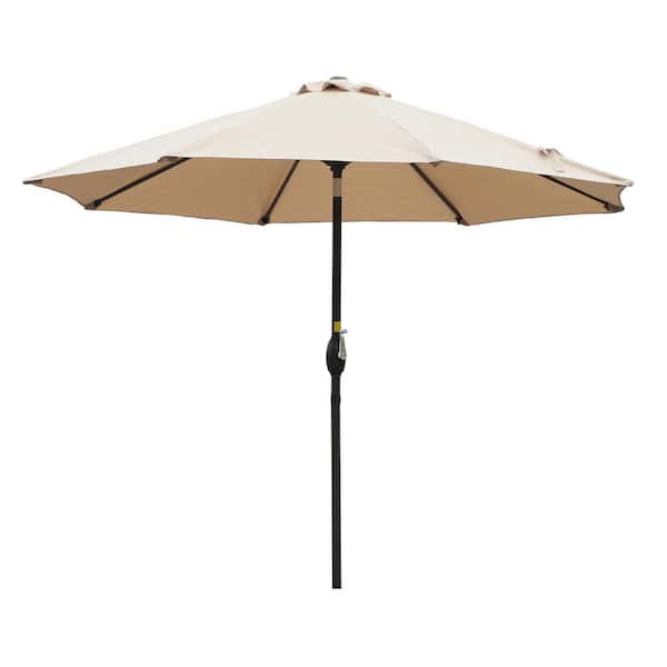 Kadehome 9 ft. Outdoor Umbrella Market Patio Umbrella in Sand with Push Button Tilt and Crank