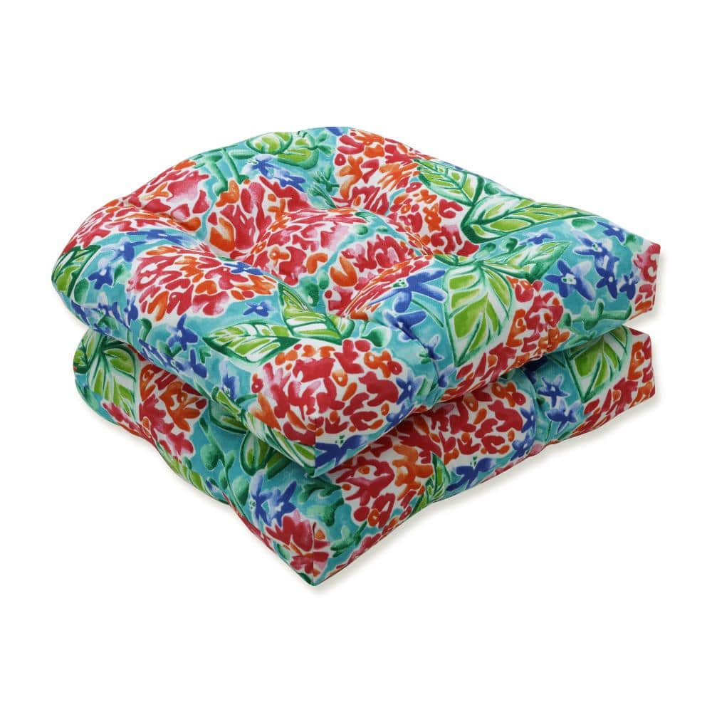 Bright Floral Multi-Colored Polyester Outdoor Chair Cushions, Set of 2