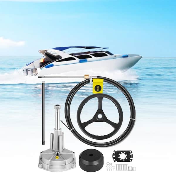 Outboard Steering System 15 ft. Outboard Steering Kit with 13.5 in. Wheel Durable Marine Steering System