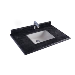 36 in. W x 22 in. D Marble Vanity Top in Black Wood with White Rectangular Single Sink