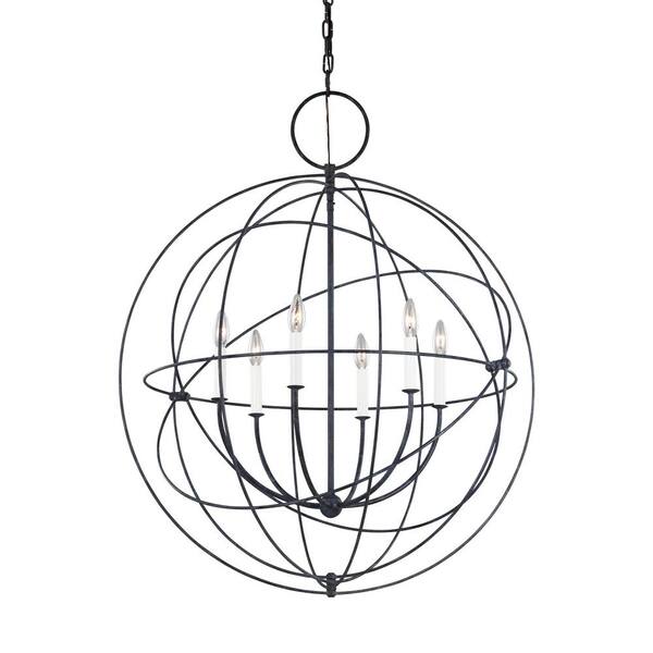 Generation Lighting - Bayberry 31.875 in. W x 38.75 in. H 6-Light Weathered Galvanized Large Sphere Pendant Light, No Bulbs Included