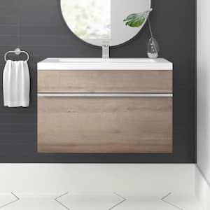 Trough 24 in. W x 16 in. D x 15 in. H Single Sink Wall Bath Vanity in Organic with Cultured Marble Top in White in White