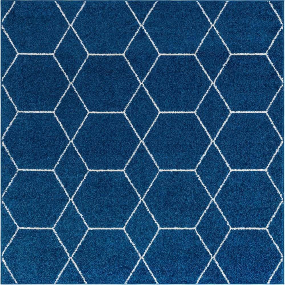Unique Loom Trellis Frieze Geometric Navy Blue 6 ft. x 6 ft. Area Rug