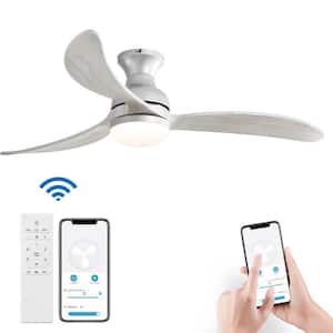 52 in. Integrated LED Indoor/Outdoor Silver Smart Ceiling Fan 3 Wood Fan Blades with 6-Speed Remote