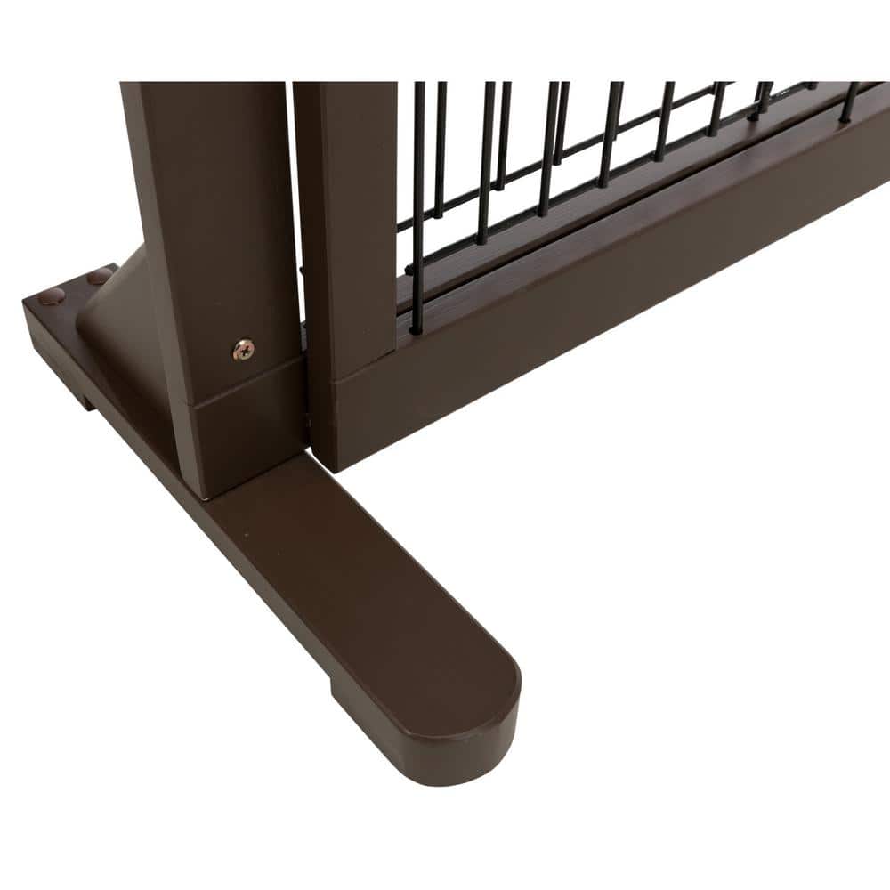 Adjustable Espresso Brown Wooden Freestanding Pet Gate, 24" Tall