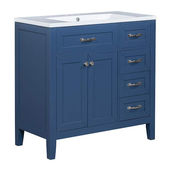 36 in. W x 18 in. D x 36 in. H Single Sink Freestanding Bath Vanity in Blue with White Ceramic Top