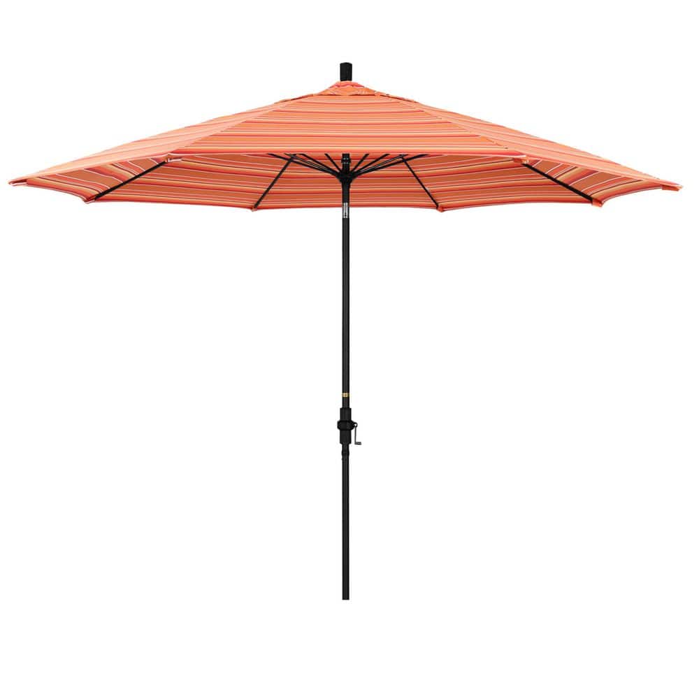 11 ft. Matted Black Aluminum Market Patio Umbrella Fiberglass Ribs Collar Tilt Crank Lift in Dolce Mango Sunbrella price history on PriceWatchPro