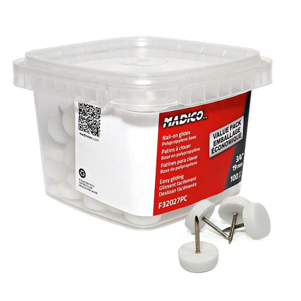 (100-Pack) 11/16 in. (18 mm) White Nail-On Glide with Polypropylene Base