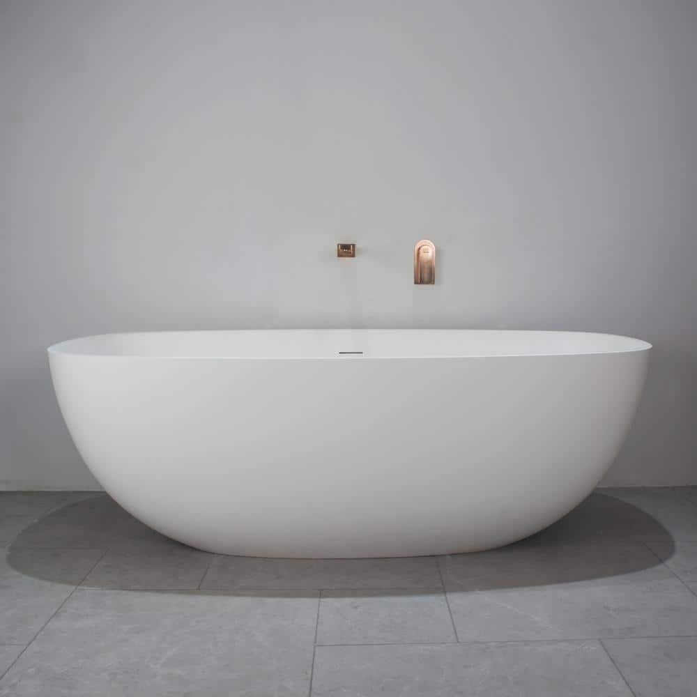 65 in. x 30 in. Solid Surface Freestanding Soaking Bathtub with Center Drai