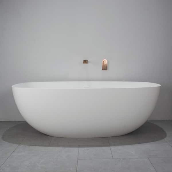 Unbranded 65 in. x 30 in. Solid Surface Freestanding Soaking Bathtub with Center Drain in White