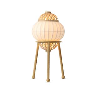 Hikari 19.25 in. Wood Grain and Natural Style Table Lamp with Natural Shade Material and Bulb Not Included