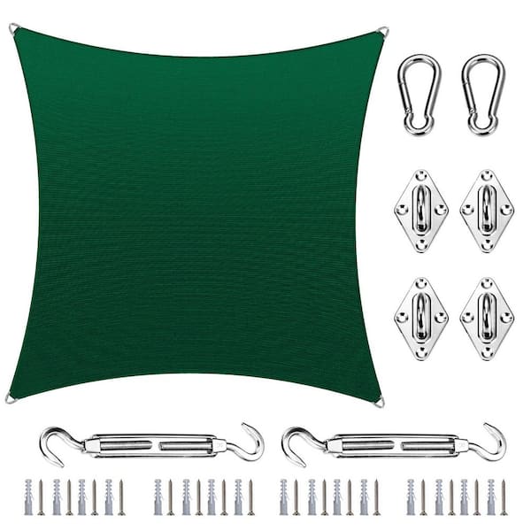 AMGO 20 ft. x 20 ft. Square Pro Ring Sun Shade Sail with Hardware Kit-Green