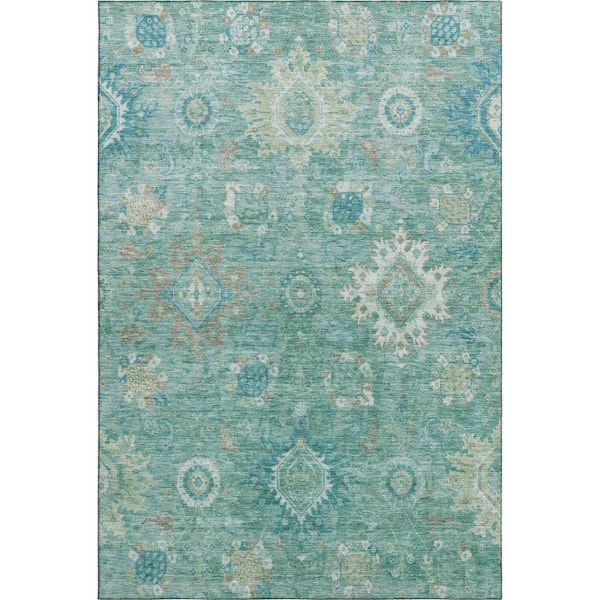 Mayfield Premium Machine Washable Abstract AMF1927 Teal 8 ft. x 10 ft. Area Rug